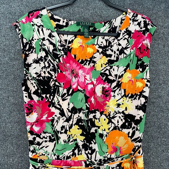 Lauren Ralph Lauren Dress Womens L Floral A-Line Stretch Ladies Cocktail Evening - Picture 2 of 9